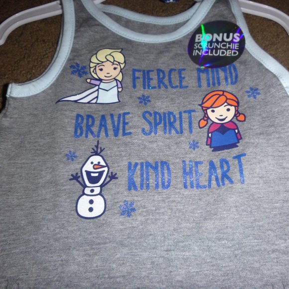 Toddler Girls FROZEN Fringed Tank Top Shorts & Scrunchie Set Size 2T 5T NWT - Picture 2 of 2